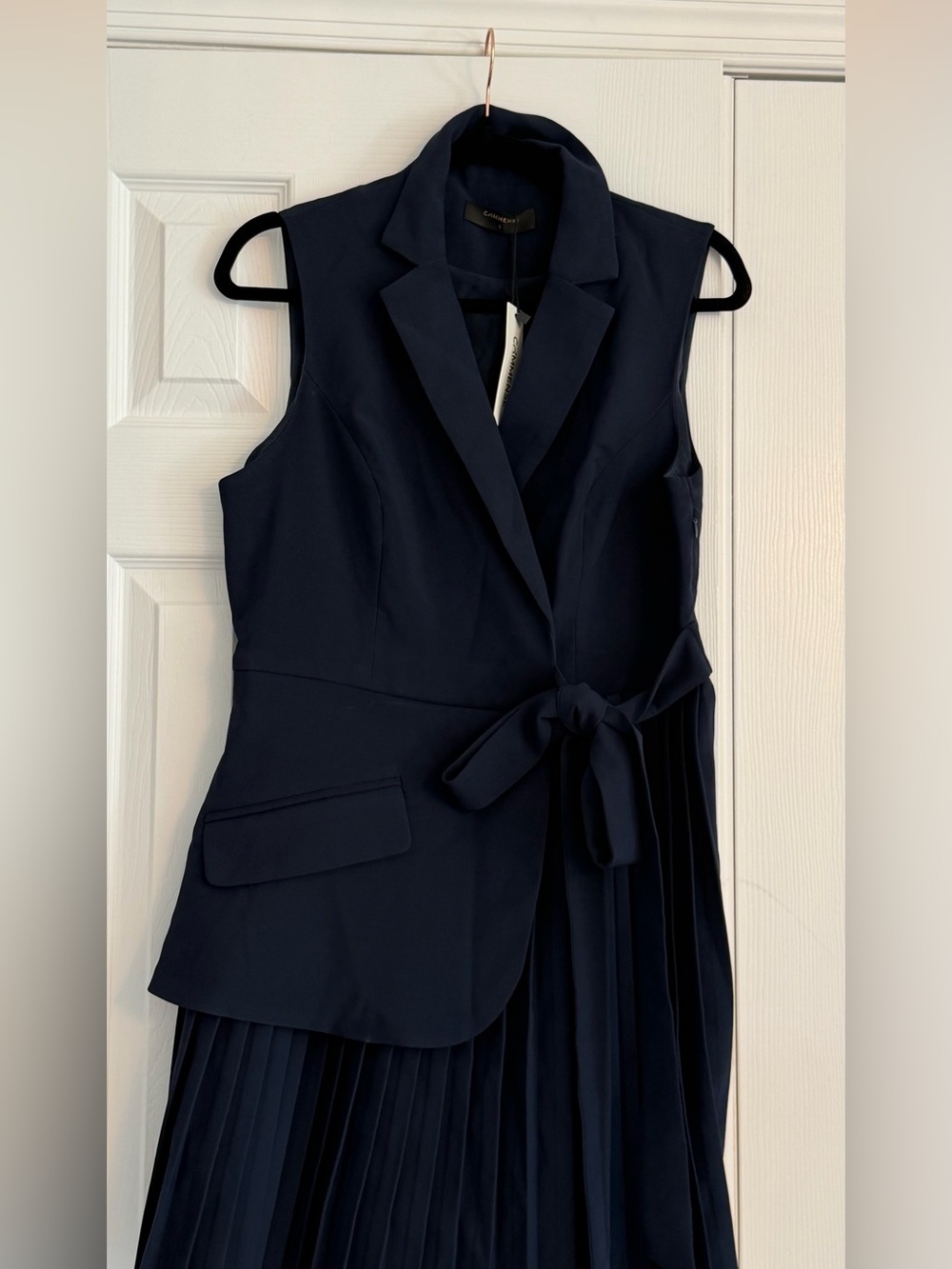 New with tags Commense Belted Pleated Sleeveless Blazer Dress in navy sz L - Picture 5 of 14